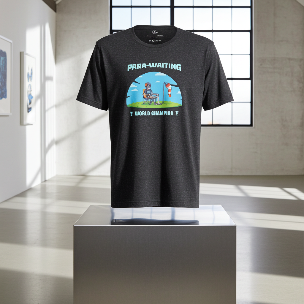 Funny Para-Waiting World Champion T-Shirt by Knot Qualified, featuring a paragliding and paramotor graphic design.