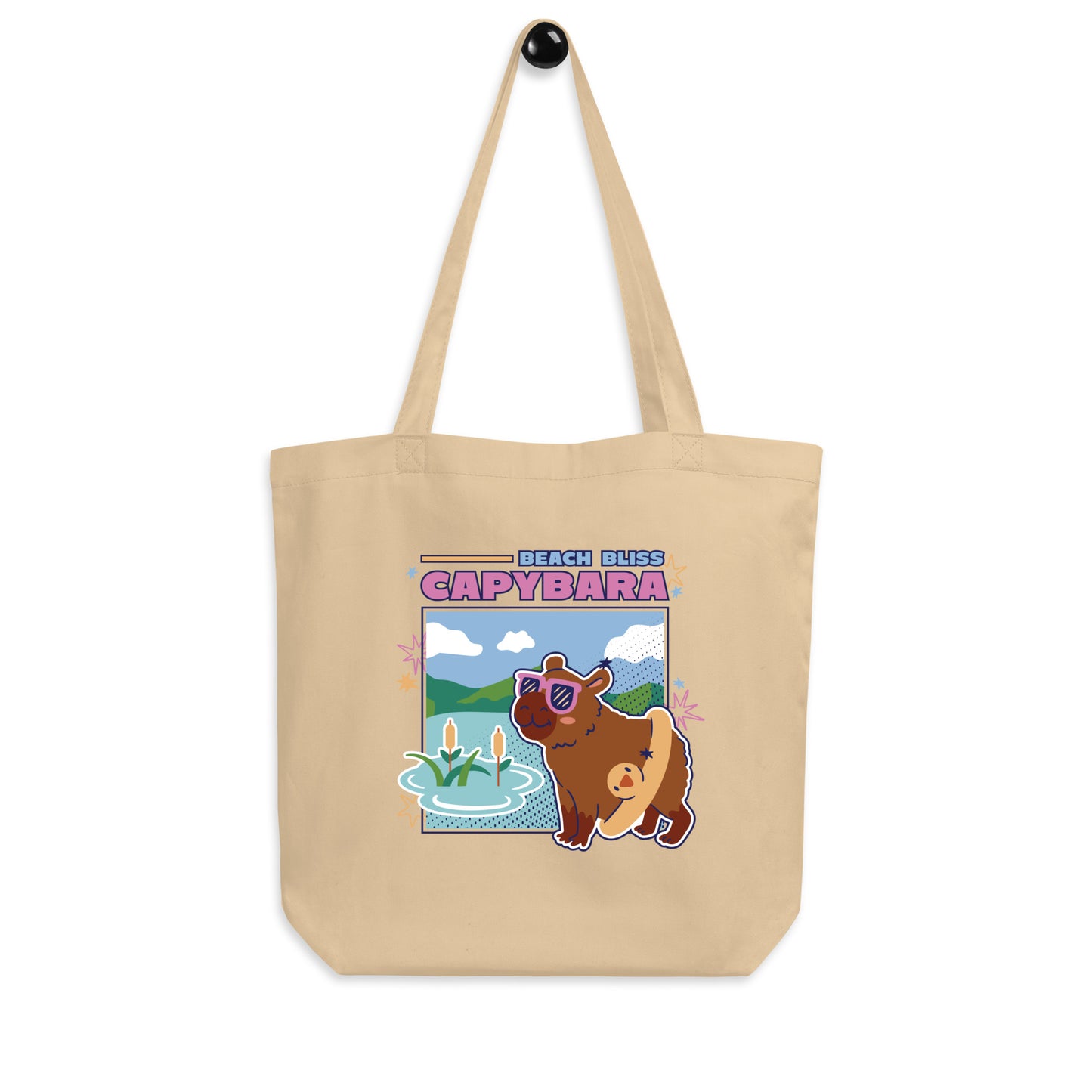 Knot Qualified Capybara Eco Tote Bag in oyster color, featuring a spacious design and sturdy handles for everyday use.