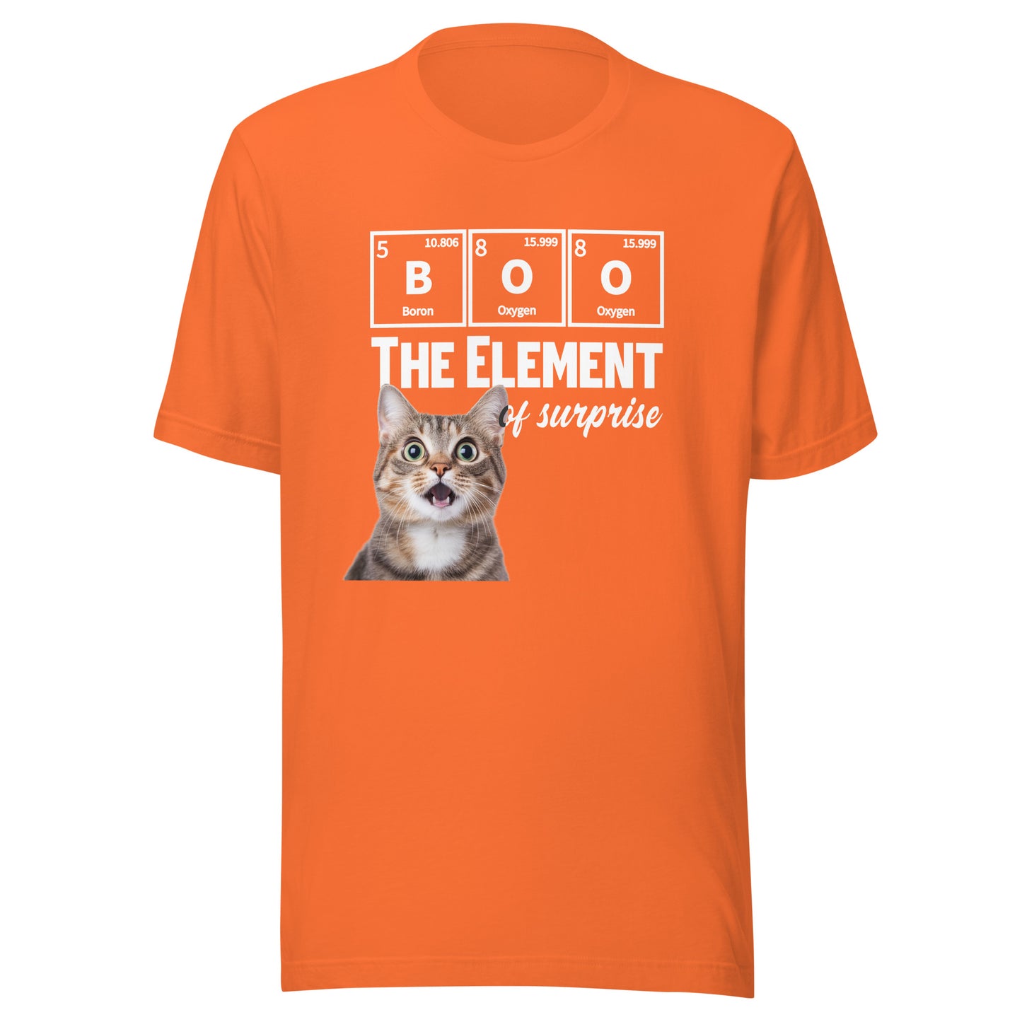 Unisex orange T-shirt featuring a playful cat design from Knot Qualified, showcasing comfort and style.