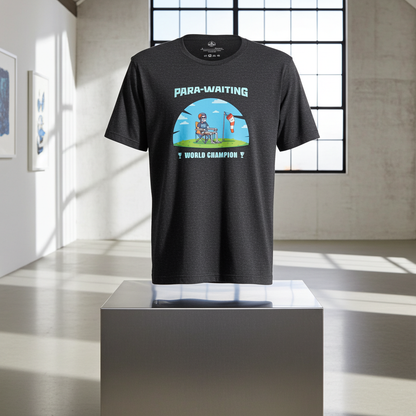 Funny Para-Waiting World Champion T-Shirt by Knot Qualified, featuring a paragliding and paramotor graphic design.
