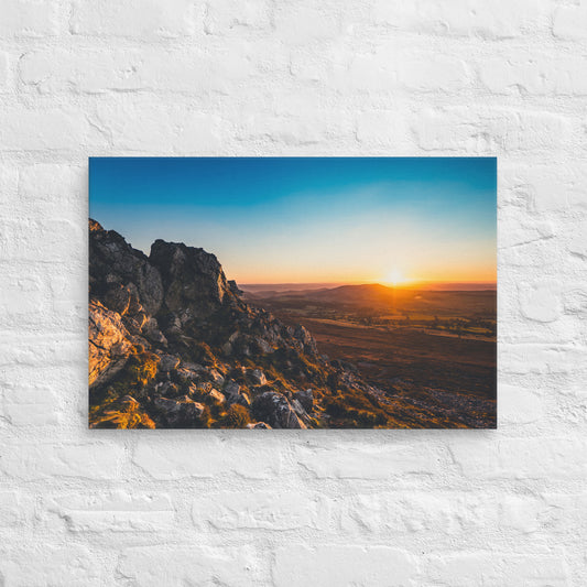 Canvas print of a vibrant sunset over the Stiperstones in Shropshire by Knot Qualified.