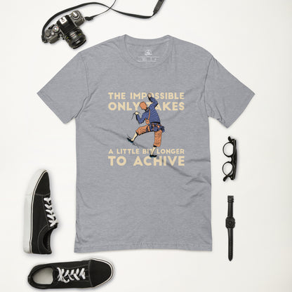 Men's fitted heather grey t-shirt featuring "Achieve the Impossible" rock climbing design by Knot Qualified.