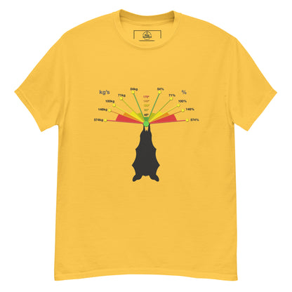 Unisex classic tee featuring a caving bat vector design by Knot Qualified in a daisy print.