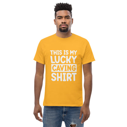 Unisex classic gold T-shirt featuring "This is my Luck" design by Knot Qualified.