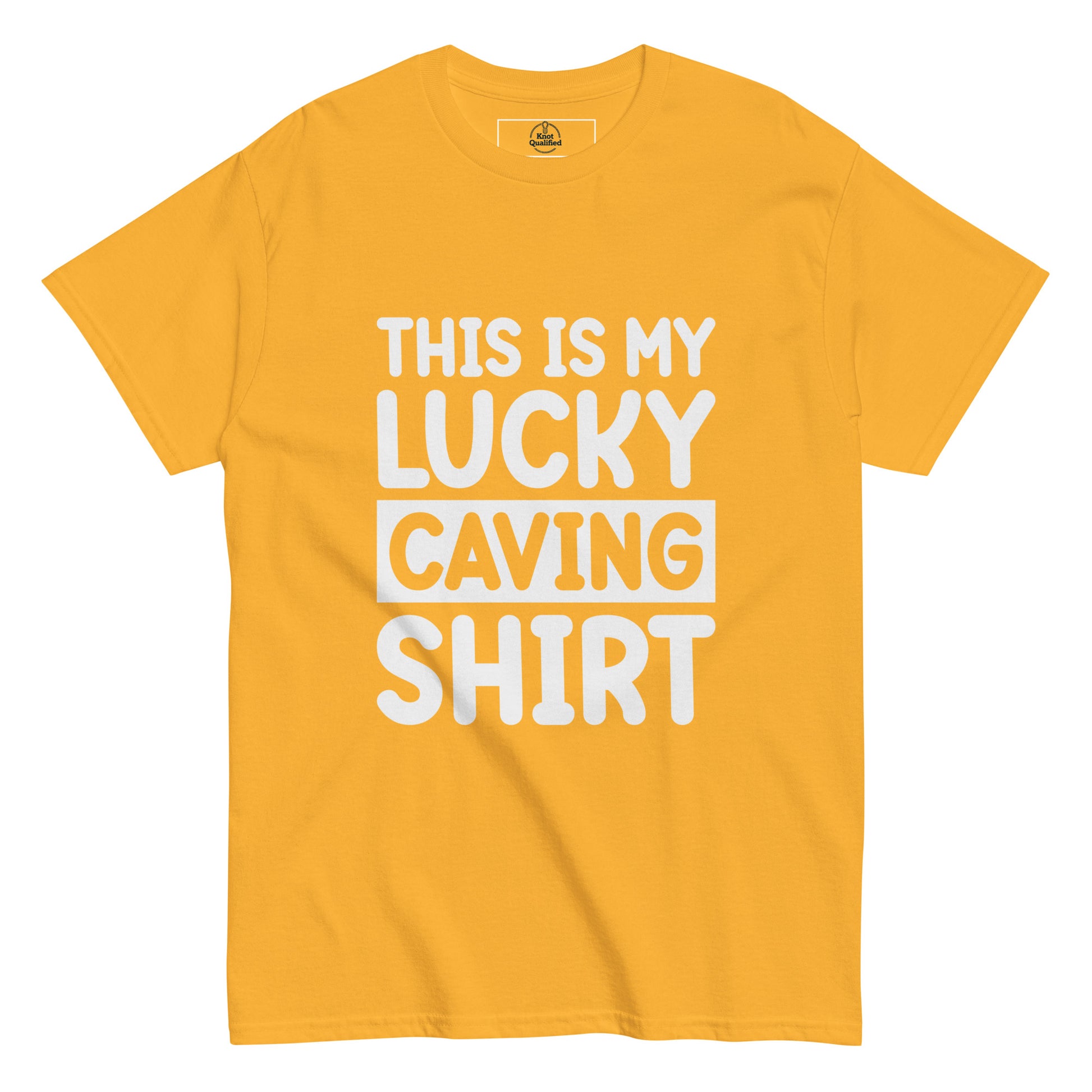 Unisex classic gold T-shirt featuring "This is my Luck" design by Knot Qualified.