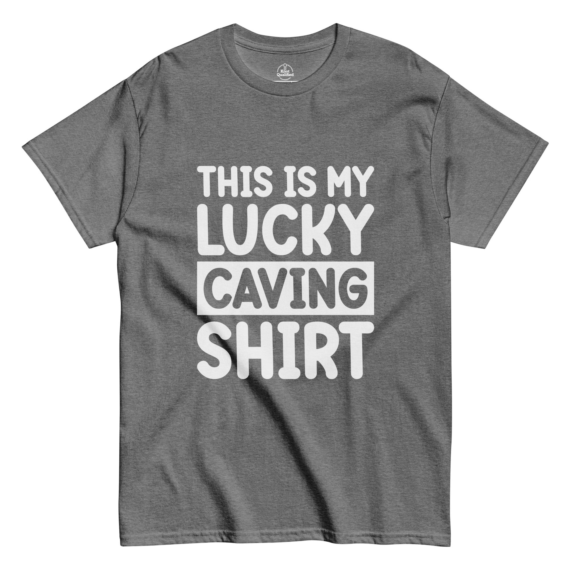 Unisex classic tee in graphite heather featuring "This is my Luck" graphic by Knot Qualified.