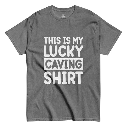 Unisex classic tee in graphite heather featuring "This is my Luck" graphic by Knot Qualified.