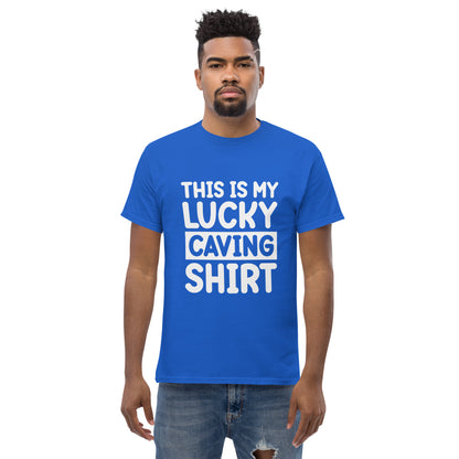 Unisex classic royal blue T-shirt featuring "This is my Luck" text design by Knot Qualified.