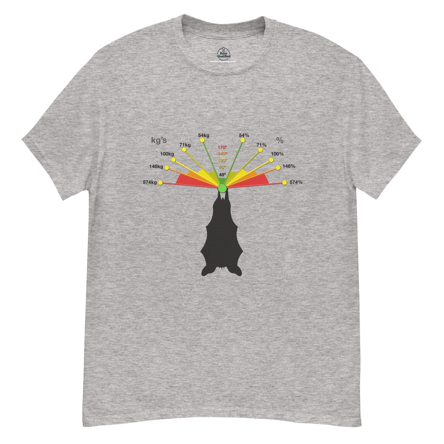 Sport grey unisex classic tee featuring a caving bat vector graphic by Knot Qualified.