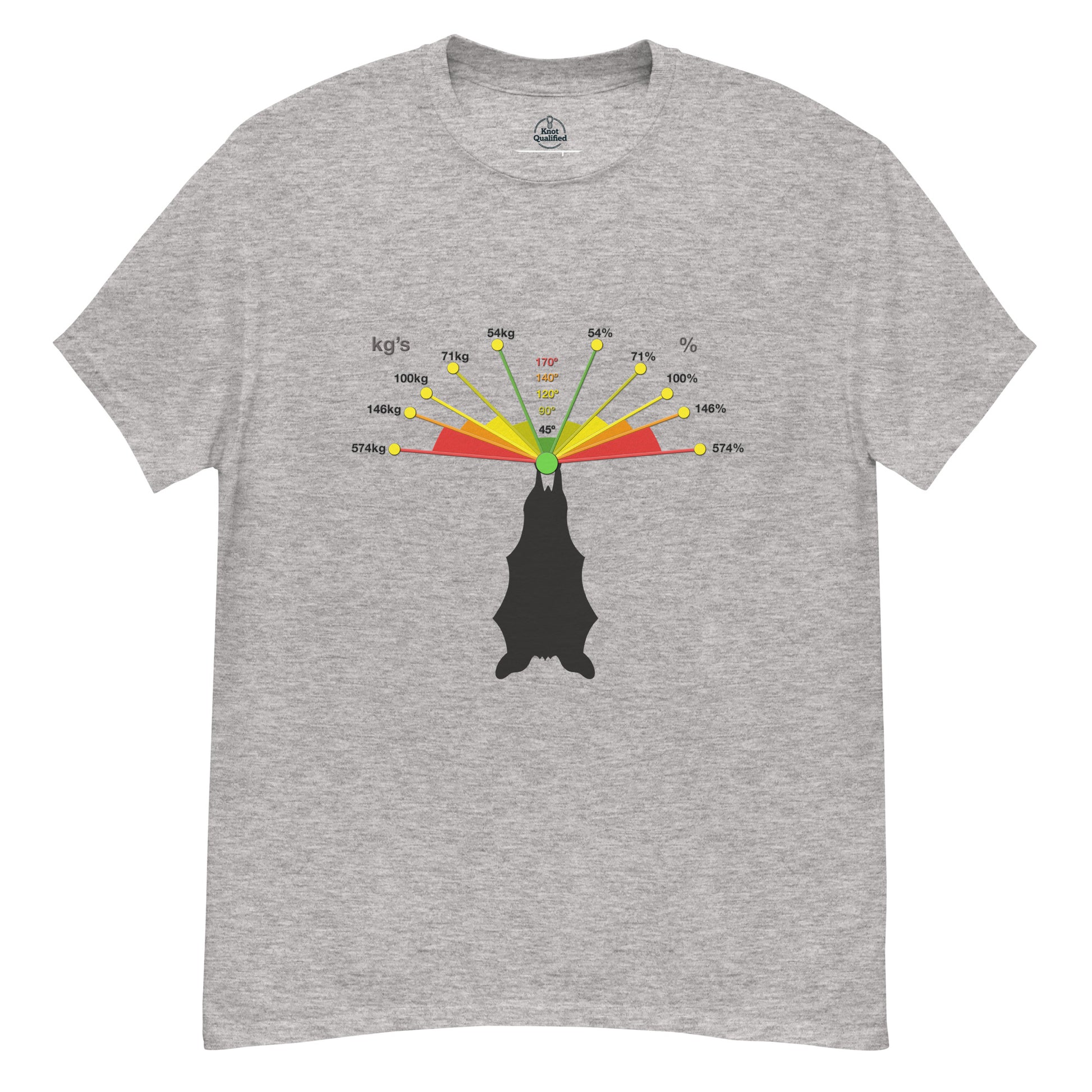 Sport grey unisex classic tee featuring a caving bat vector graphic by Knot Qualified.