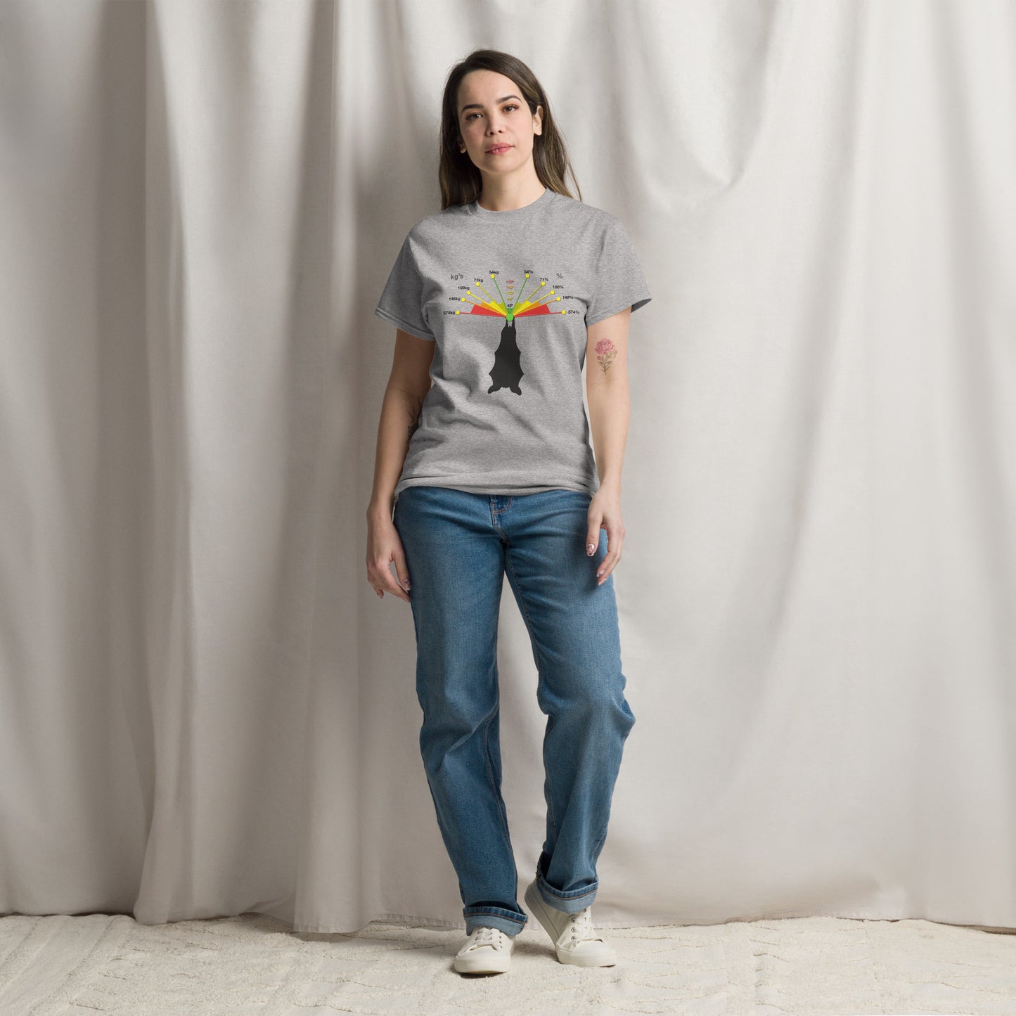 Sport grey unisex classic tee featuring a caving bat vector graphic by Knot Qualified.