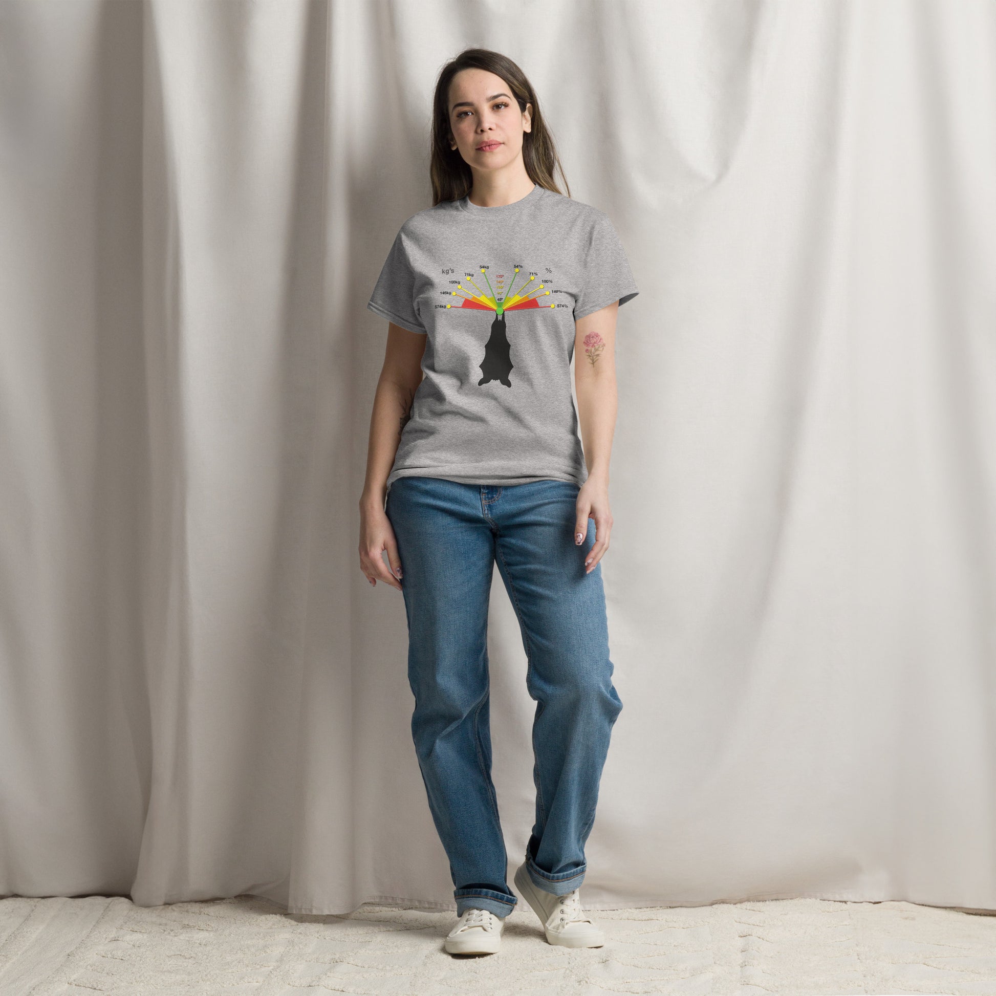 Sport grey unisex classic tee featuring a caving bat vector graphic by Knot Qualified.