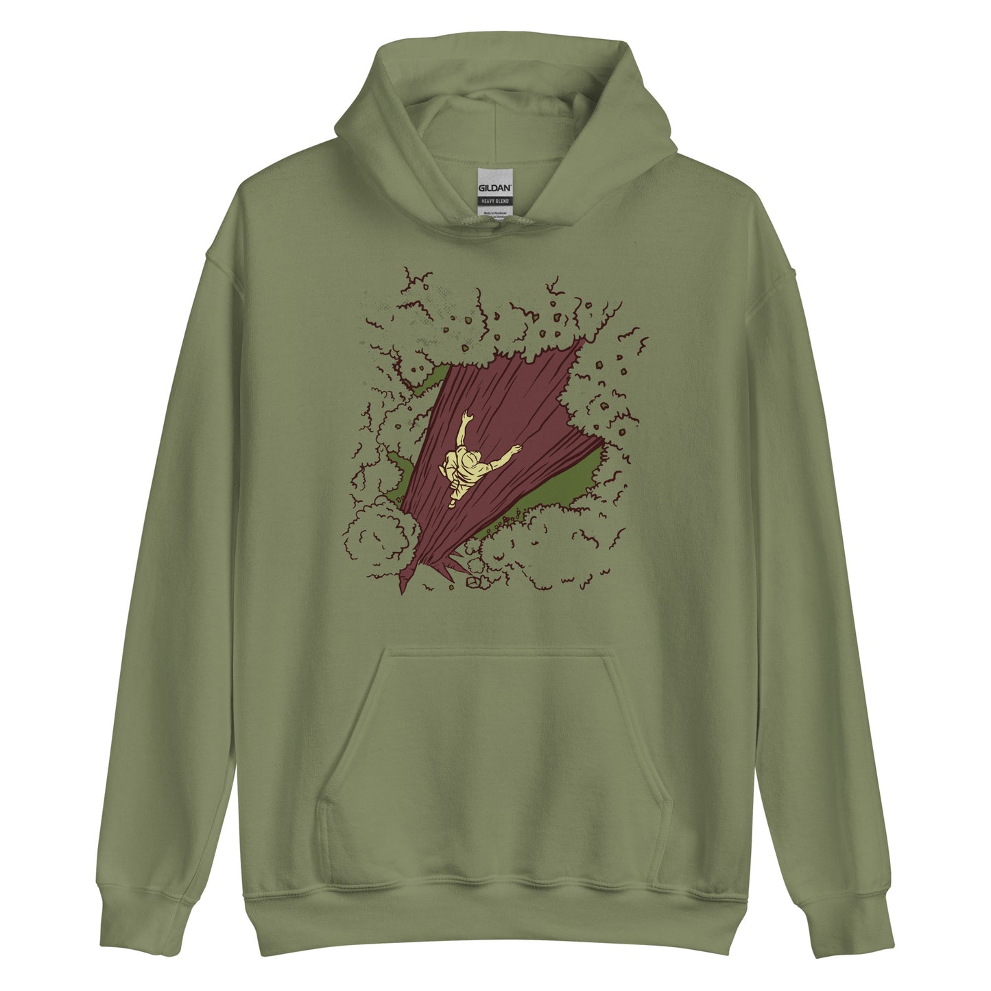Knot Qualified military green unisex heavy blend hoodie for tree climbing, featuring a comfortable front design.