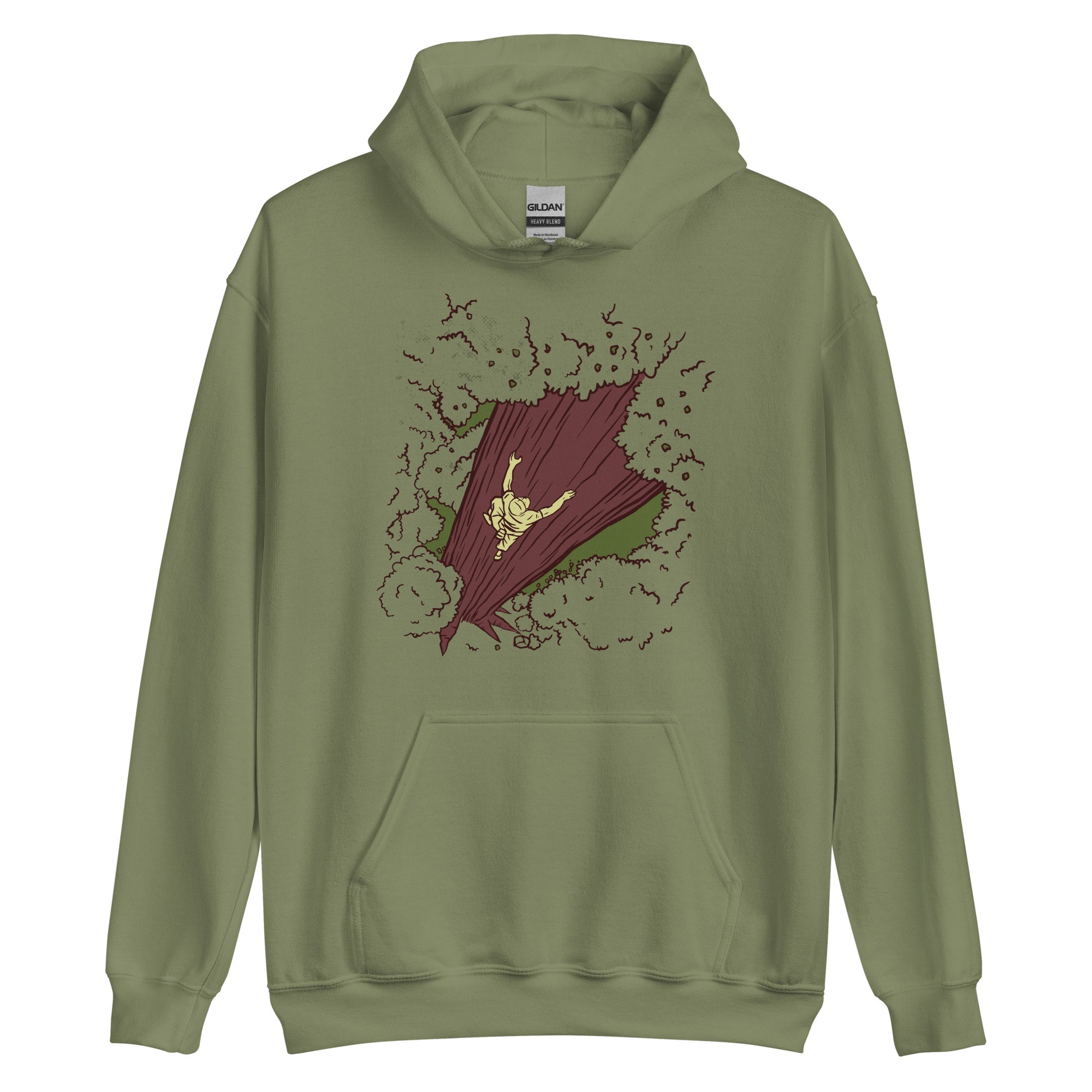 Knot Qualified military green unisex heavy blend hoodie for tree climbing, featuring a comfortable front design.