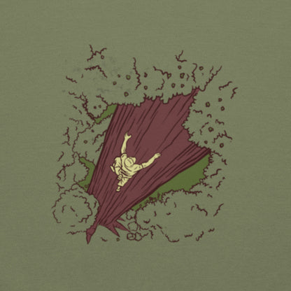 Unisex military green Arborist tree climbing hoodie by Knot Qualified, featuring a front view of the heavy blend fabric.