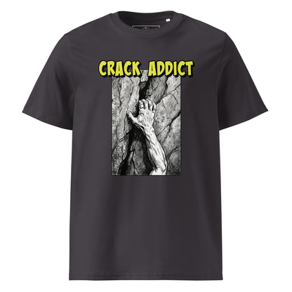Unisex heavyweight organic cotton t-shirt in anthracite featuring Crack Addict Hand Jam design by Knot Qualified.