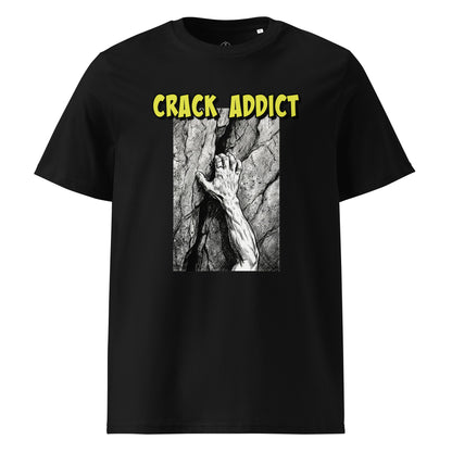 Black Crack Addict Hand Jam T-Shirt by Knot Qualified, featuring a heavyweight organic cotton fabric and unisex design.