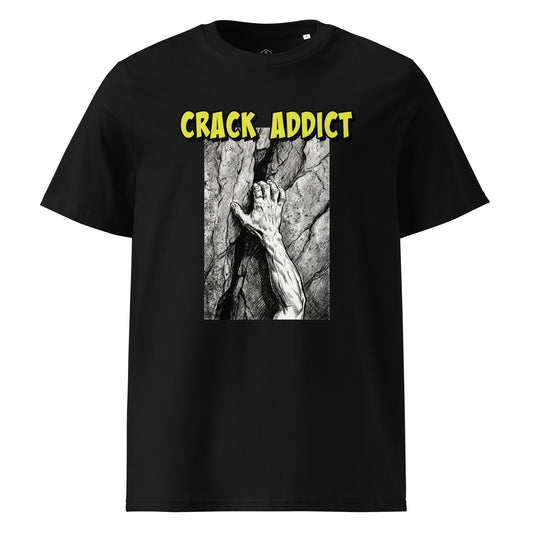 Black Crack Addict Hand Jam T-Shirt by Knot Qualified, featuring a heavyweight organic cotton fabric and unisex design.