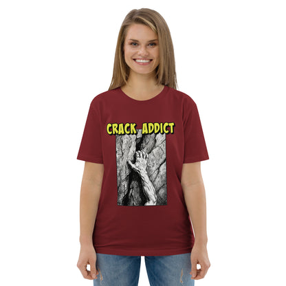 Burgundy Crack Addict Hand Jam T-Shirt by Knot Qualified, featuring a classic unisex design in organic cotton.