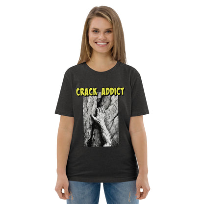 Dark heather grey Crack Addict Hand Jam T-Shirt by Knot Qualified, featuring a unisex fit and organic cotton fabric.