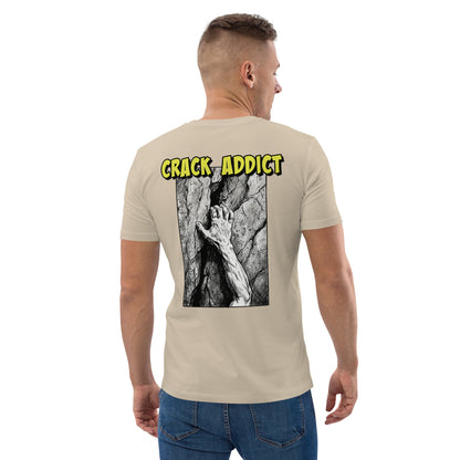 Unisex heavyweight organic cotton climbing tee in desert dust with backprint design by Knot Qualified.