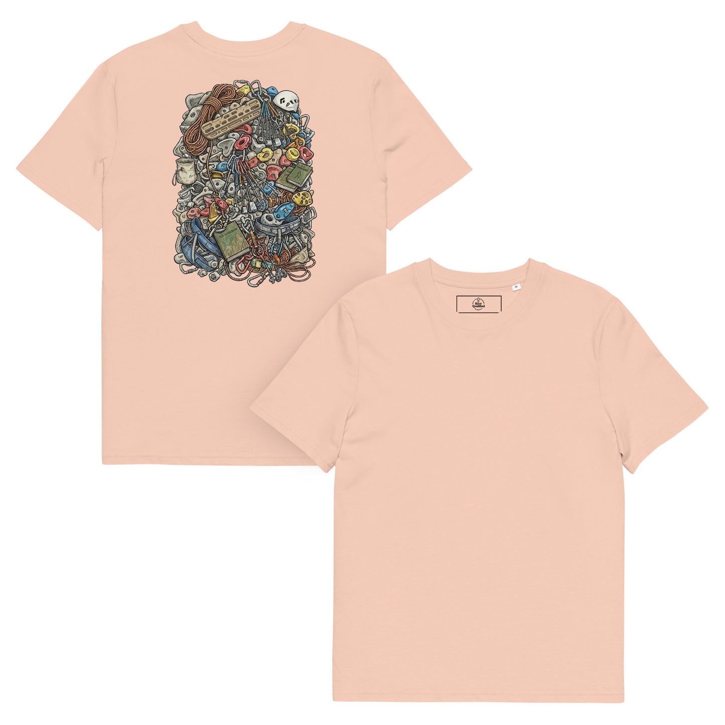 Unisex organic cotton T-shirt by Knot Qualified featuring a technical climbing gear illustration on the back.