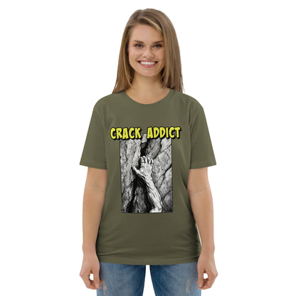 Khaki Crack Addict Hand Jam T-Shirt by Knot Qualified, featuring a front design on a heavyweight organic cotton fabric.