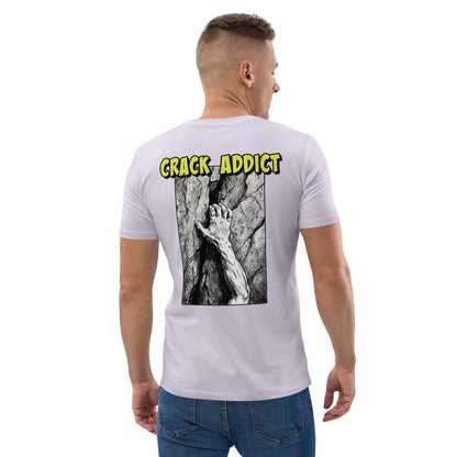 Unisex heavyweight lavender organic cotton tee featuring "Crack Addict" backprint by Knot Qualified.