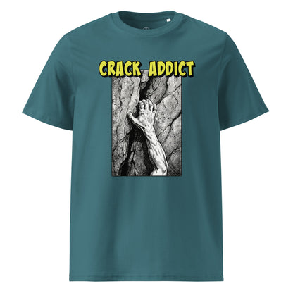 Unisex heavyweight organic cotton climbing tee featuring the Crack Addict Hand Jam design in stargazer color.