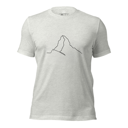 Unisex ash minimalist Matterhorn line art T-shirt by Knot Qualified, featuring Picasso-style alpinist design.