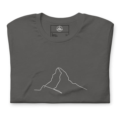 Asphalt unisex t-shirt featuring minimalist Matterhorn line art in Picasso style by Knot Qualified.