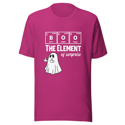 Unisex berry t-shirt featuring a funny ghost design with a Halloween science pun by Knot Qualified.