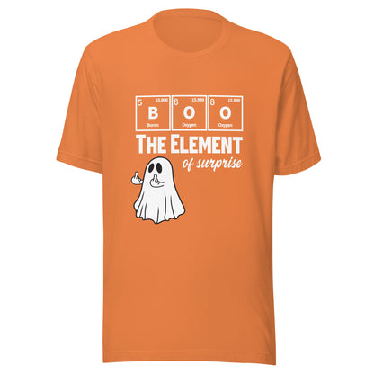 Unisex burnt orange t-shirt featuring a funny ghost graphic and science pun from Knot Qualified for Halloween.