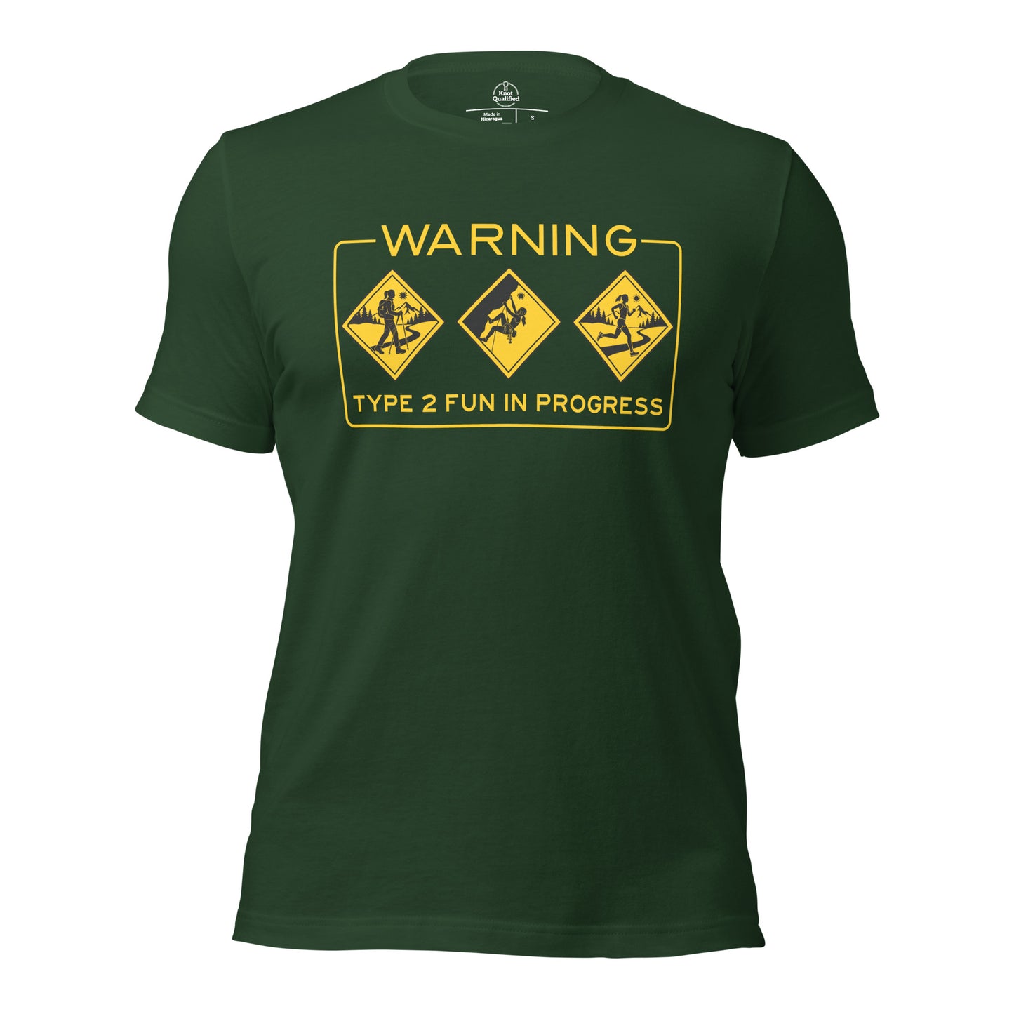 Knot Qualified Type 2 Fun female climbing top, green hiking tee, featuring short sleeves and a comfortable fit.