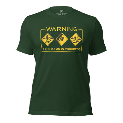Knot Qualified Type 2 Fun female climbing top, green hiking tee, featuring short sleeves and a comfortable fit.