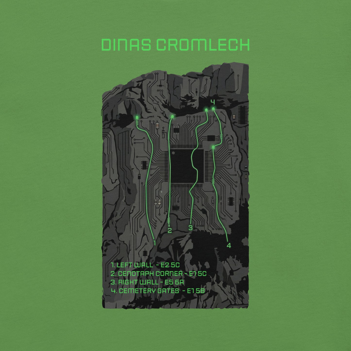 Unisex Knot Qualified Cenotaph Corner Climbing Topo T-Shirt featuring Dinas Cromlech Trad Icon design on the front.