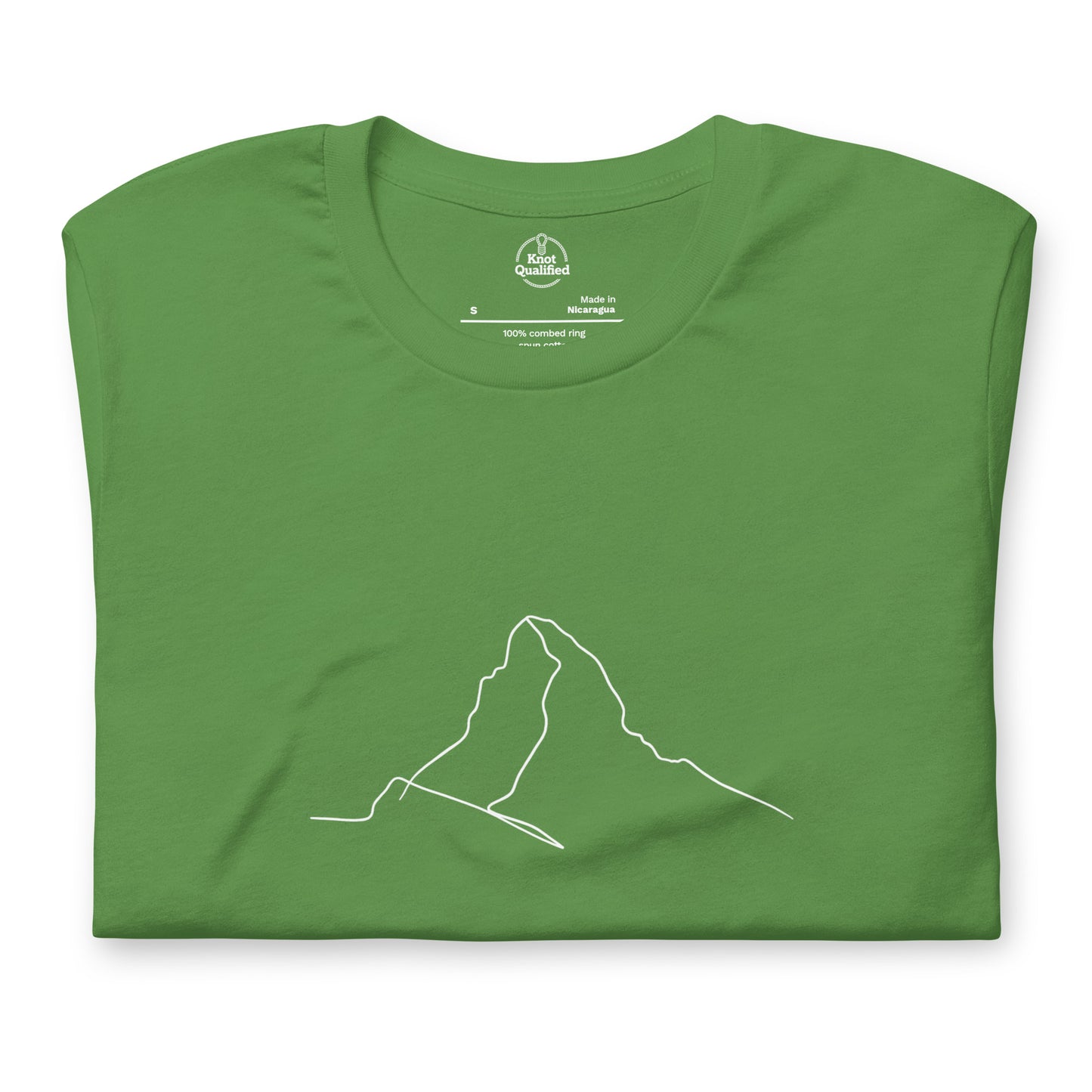 Unisex minimalist Matterhorn line art T-shirt in Picasso style by Knot Qualified, featuring a leaf front design.