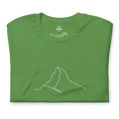 Unisex minimalist Matterhorn line art T-shirt in Picasso style by Knot Qualified, featuring a leaf front design.