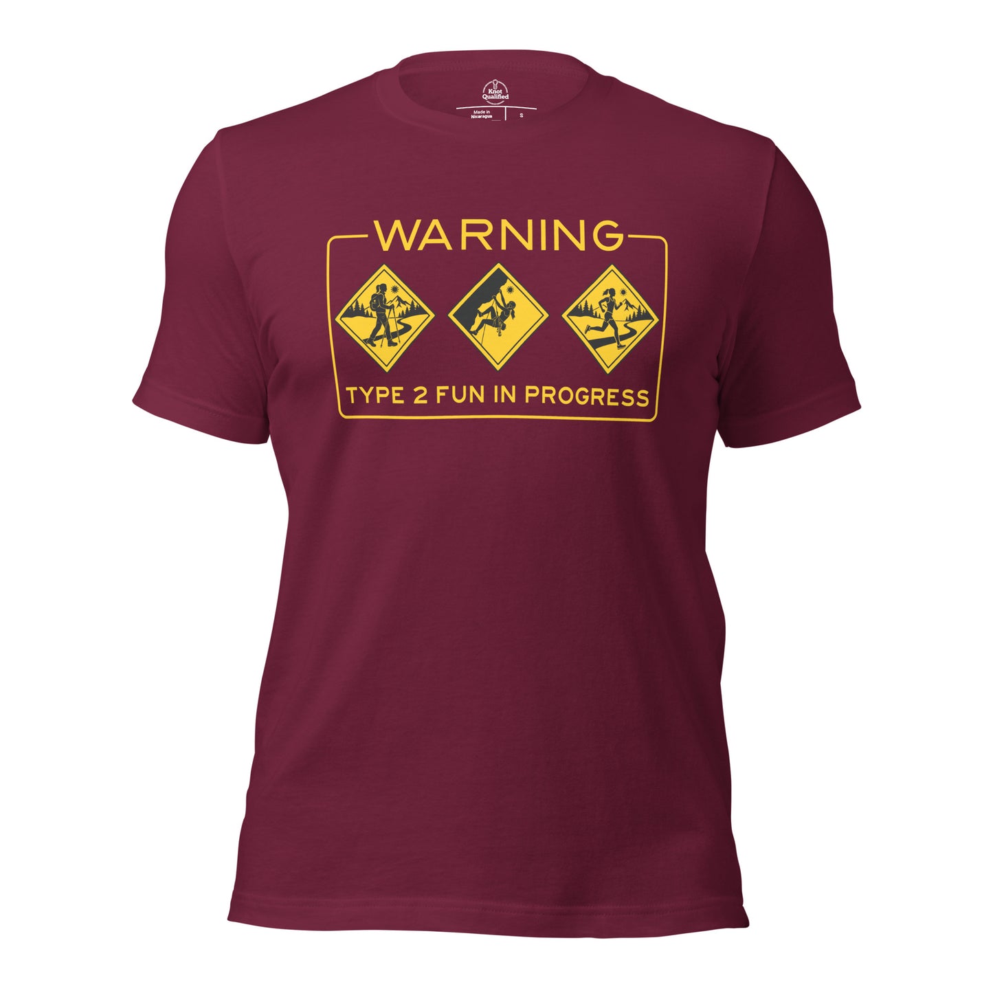 Maroon Knot Qualified Type 2 Fun T-shirt for women, ideal for hiking and trail running, featuring a comfortable fit.