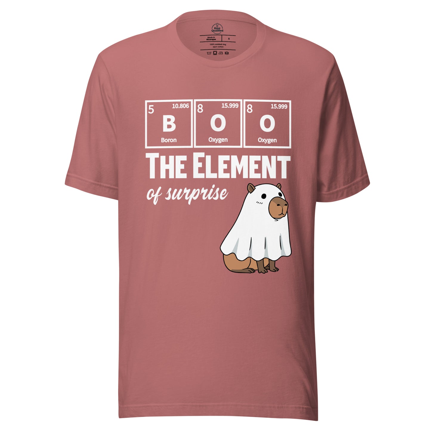 Mauve unisex t-shirt featuring a funny capybara ghost science design by Knot Qualified.
