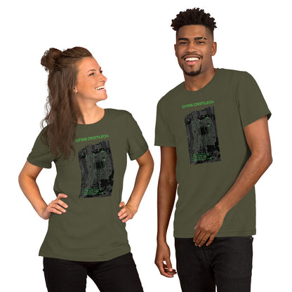 Military green Cenotaph Corner T-shirt by Knot Qualified featuring Dinas Cromlech Trad Icon design on the front.