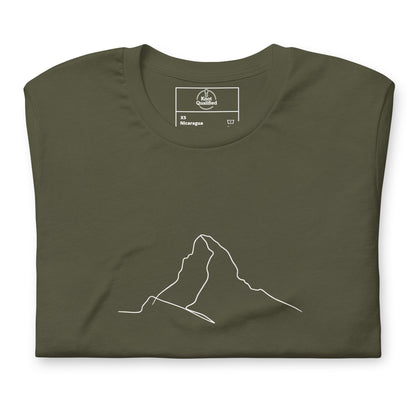 Military green unisex T-shirt featuring minimalist Matterhorn line art in Picasso style by Knot Qualified.