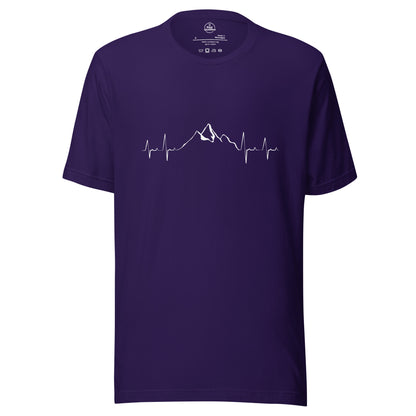 Unisex purple Mountain Heartbeat t-shirt by Knot Qualified, featuring a front graphic design.