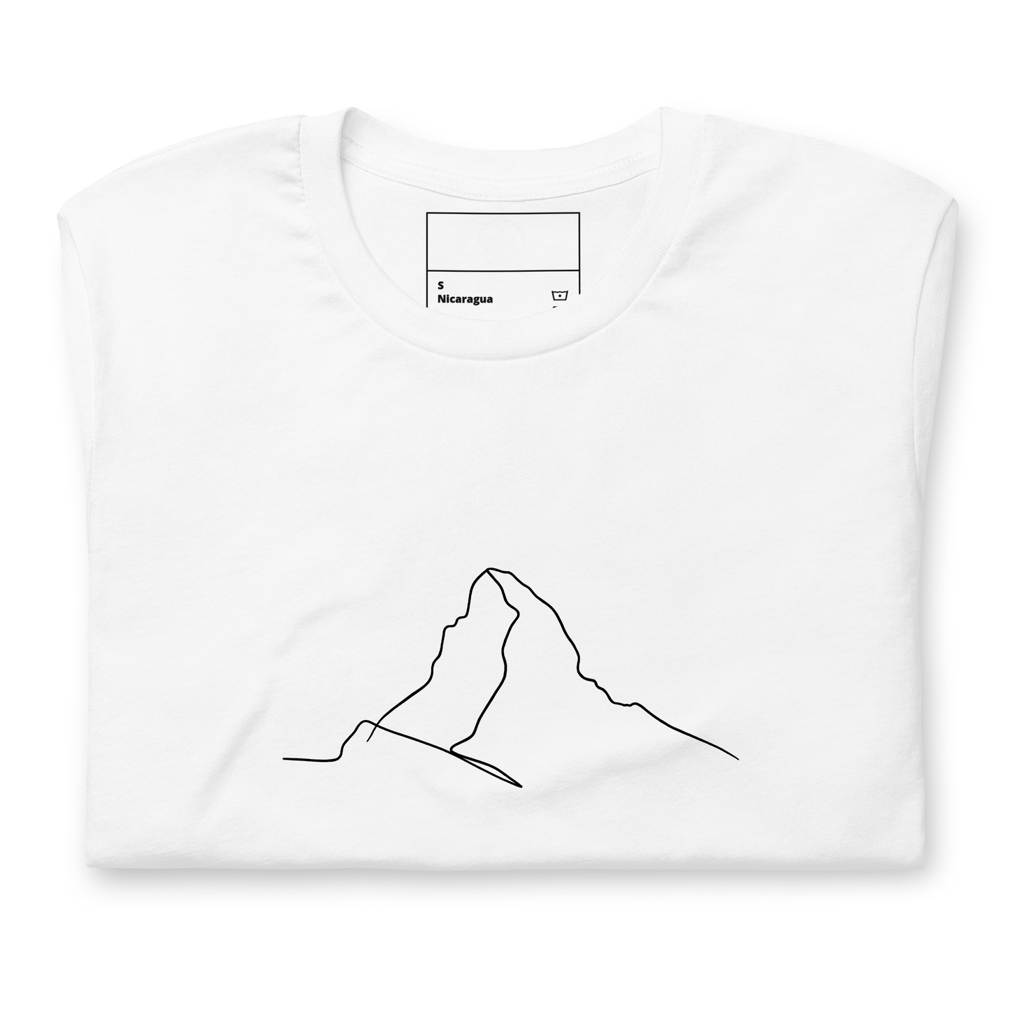 White Minimalist Matterhorn line art T-shirt by Knot Qualified featuring a Picasso style alpinist design on the front.