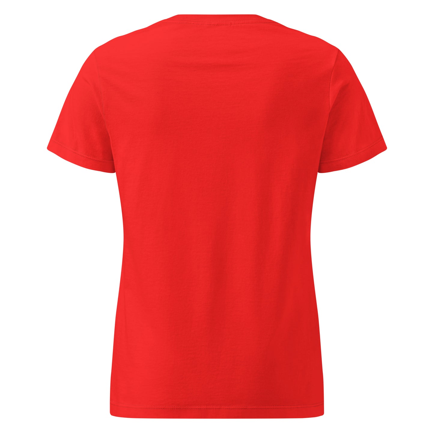 Women's softstyle red t-shirt featuring a carabiner graphic by Knot Qualified, viewed from the back.